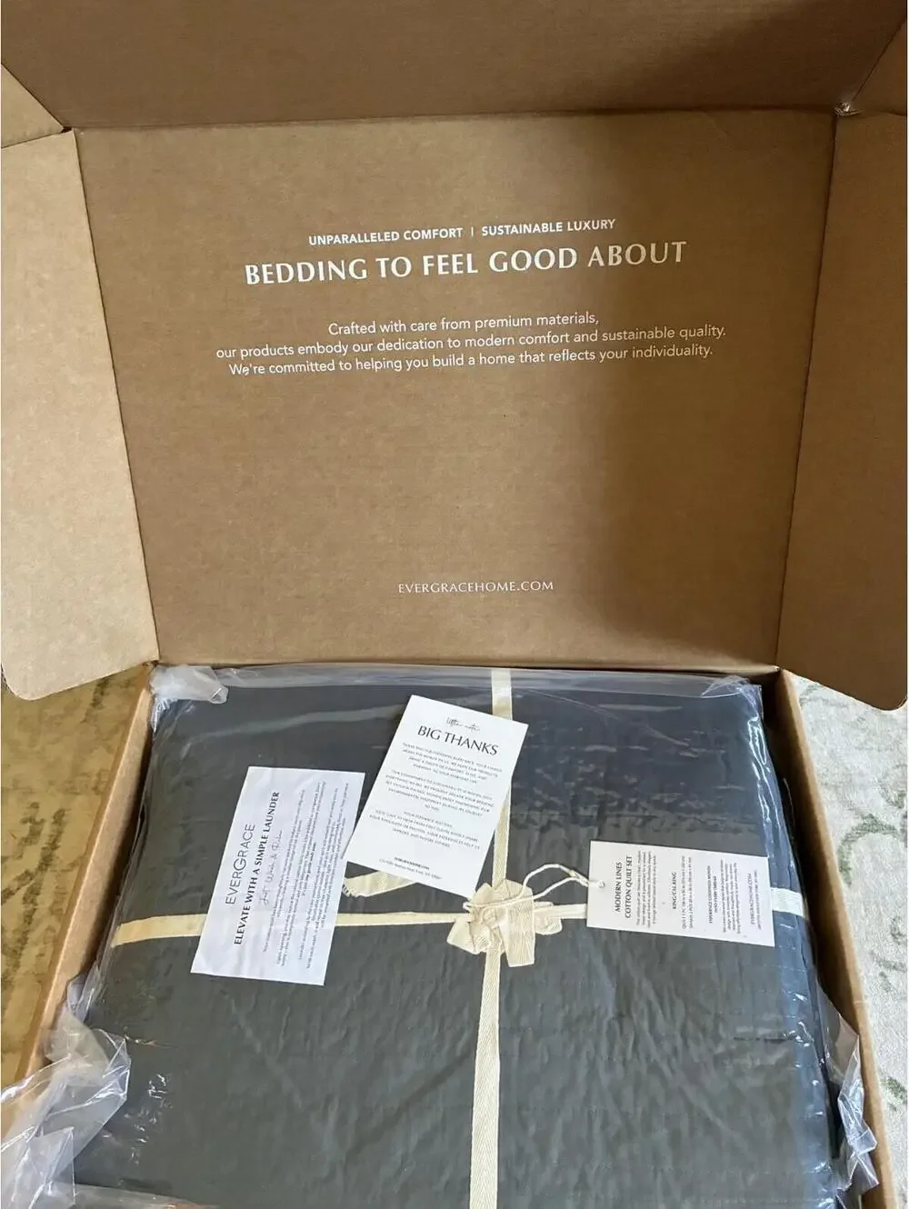 Evergrace King Quilt Set 100% Cotton Modern Lines Bedding w/ 2 Shams New